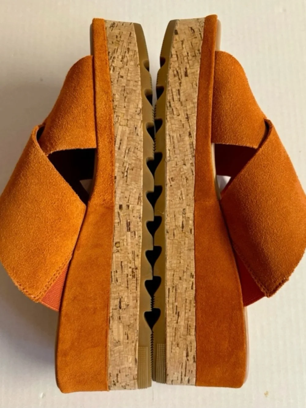 Sorel Cameron Orange Suede Cork-Platform Crossband Slide.Size 10
